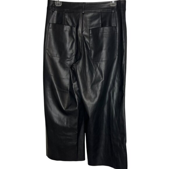 Mark Alan NY Women's M Cropped Black Faux Leather Pants Wide Leg Elevated Basic - Picture 4 of 6